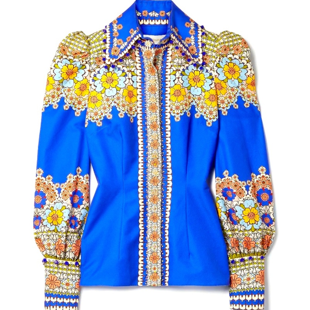 Cosmic Zodiac Embellished Floral-Print Cotton And Linen-Blend Twill Shirt, New